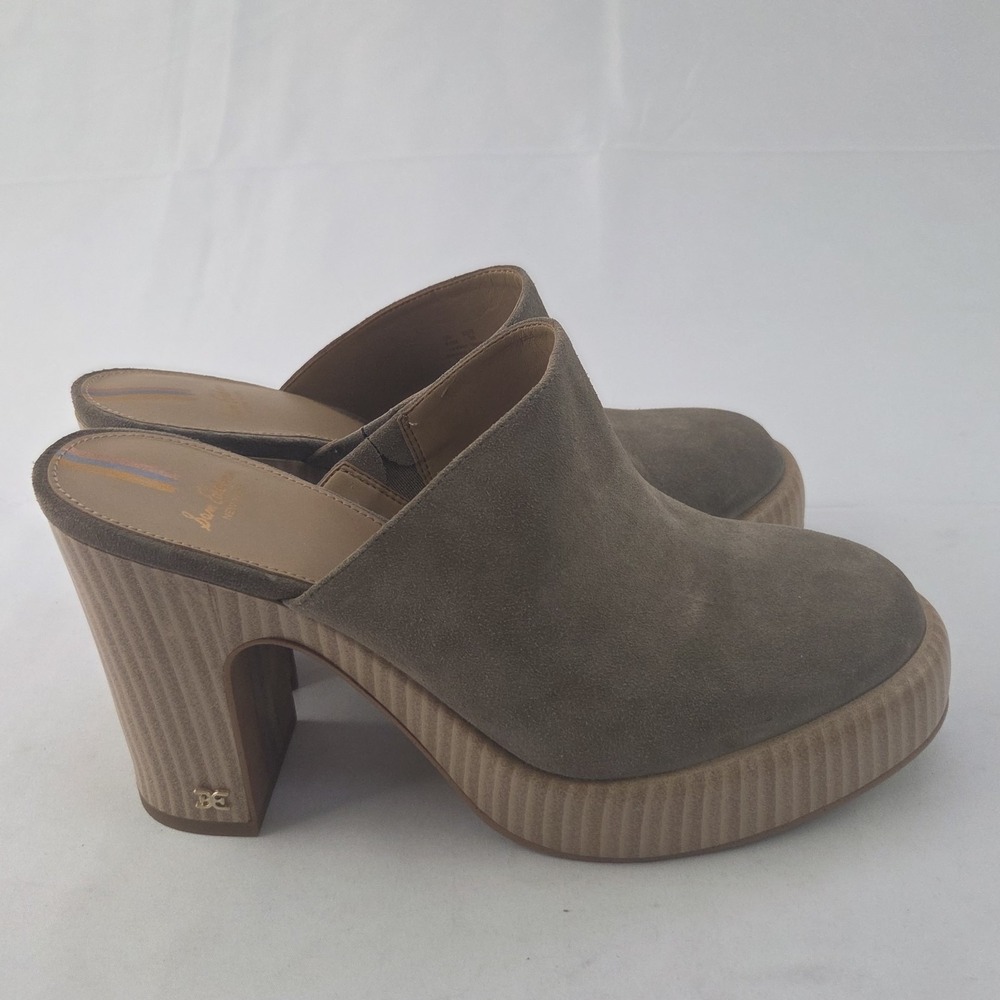 Sam Edelman Mule Clogs Womens Size 8.5 Taupe Suede Block Heel Slip On Shoes - Picture 4 of 8